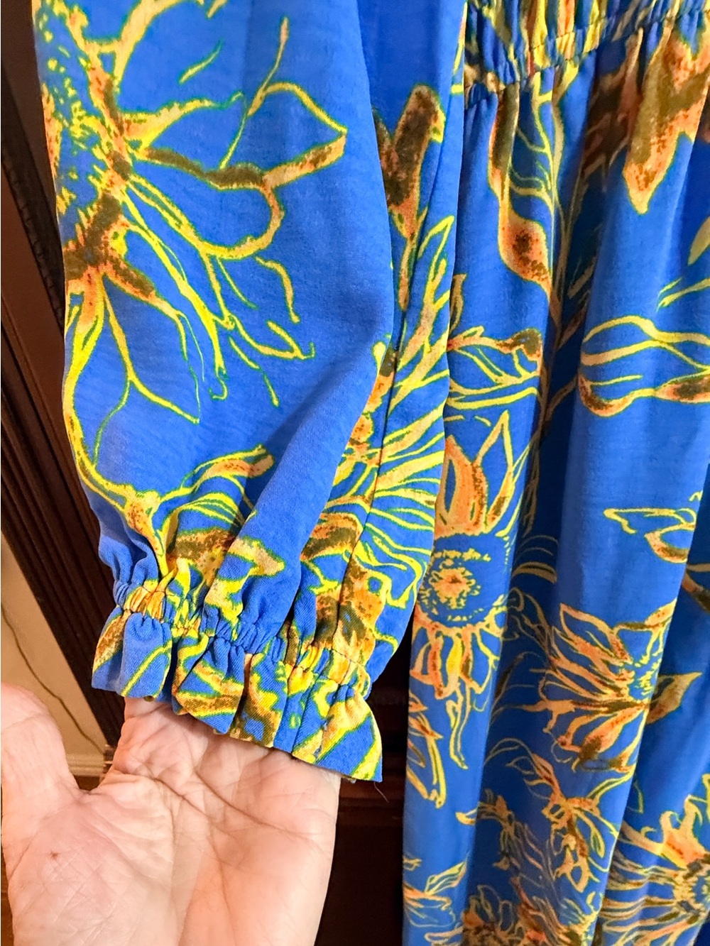 ODDI Boho NWOT Sunburst
Floral Jumpsuit Wide Leg
Smocked Waist keyhole back Sz S - Picture 5 of 11